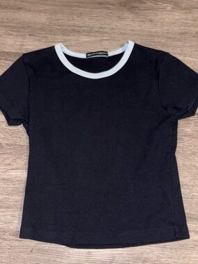 Brandy Melville Navy Cropped Tee with Light Blue Trim